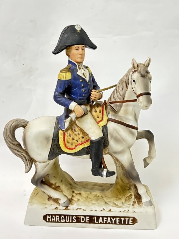 Vintage Porcelain Marquis de Lafayette Whiskey Dec: Vintage Porcelain Marquis de Lafayette Whiskey Decanter, 11.25in