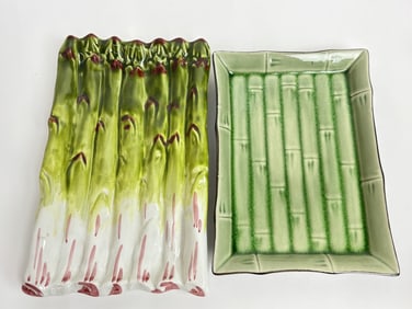 (2) Vintage Porcelain Asparagus/Bamboo Plates