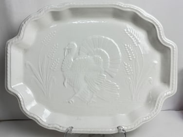 Large Vintage Embossed Porcelain Turkey Charger