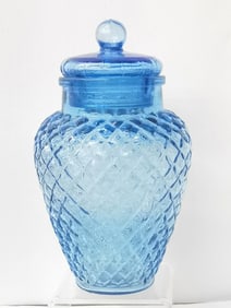 Vintage Blue Diamond Point Glass Apothecary Jar