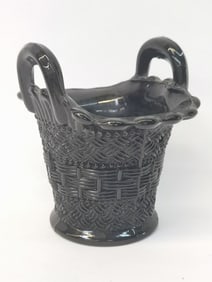 Vintage Amethyst Glass Basket Vase