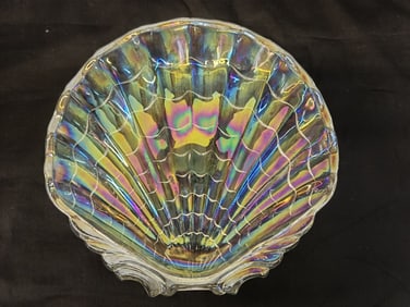 Vintage Iridescent Clear Glass Shell Plate