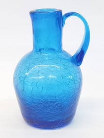 Vintage Blue Crackle Glass Jug
