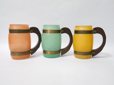 (3) Vintage Siesta Ware Frosted Glass Barrel Mugs