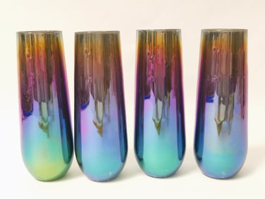 (4) Vintage Iridescent Stemless Champagne Flutes