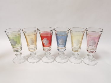 (6) Vintage Lubiana Colored Liqueur Glasses