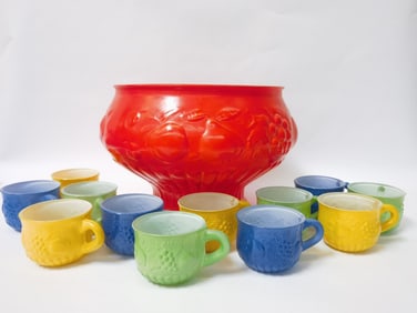 Vintage Jeannette Glass Embossed Glass Punch Bowl