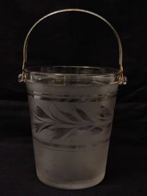 Vintage Etched Frosted Glass Ice Bucket