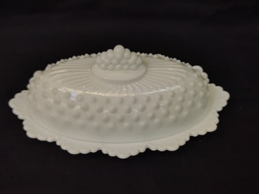 Vintage Fenton Hobnail Milk Glass Oval Butter Dish