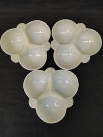 (3) Vintage Anchor Hocking Milk Glass Relish Dish