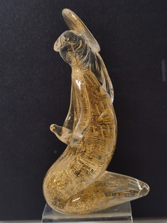 Vintage Murano Italy Glitter Clear Glass Angel: Vintage Murano Italy Glitter Clear Glass Angel, 7in