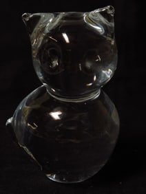 Vintage Signed Fen Crystal Cat Paperweight