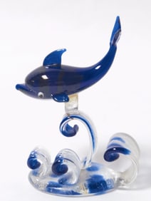 Vintage Murano Italy Blue Art Glass Dolphin