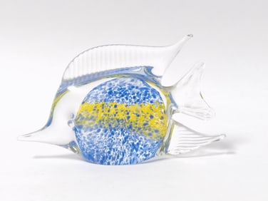 Vintage Murano Italy Blue/Yellow Art Glass Fish