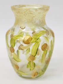 Vintage Hand Painted Art Glass Vase