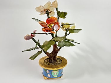 Chinese Jade Tree in Cloisonne Pot