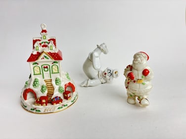 (2) Lenox Porcelain Christmas Figurine and (1) Clo