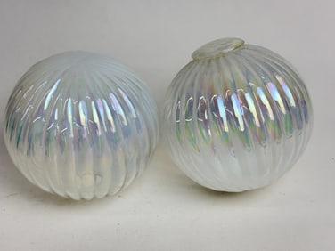 Pr. of Iridescent Ribbed Glass Fuse Lamps