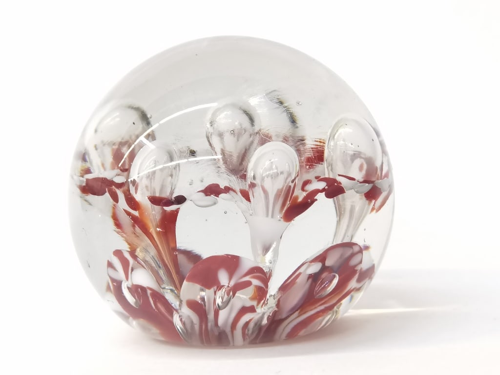 Vintage Red/White Bubble Glass Paperweight (1 of 3)