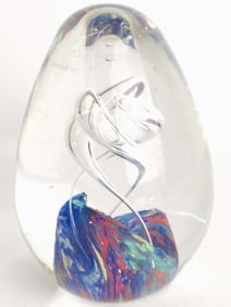 Vintage Art Glass Spiral Bubble Egg Paperweight