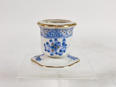 Herend Hungary Porcelain Blue Floral Candle Holder