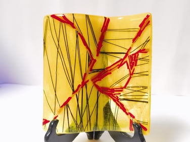 Vintage Yellow Art Glass Plaque