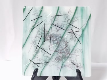 Vintage Aqua Art Glass Plaque