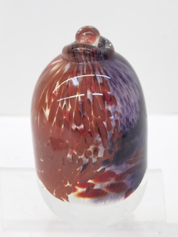 Limited Ed. Signed Splatter Art Glass Perfume Bott: Limited Ed. Signed Splatter Art Glass Perfume Bottle, 4/100, 3.5in