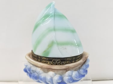 Vintage Porcelain Sailboat Trinket Box