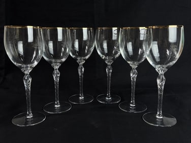 (6) Lenox USA Gilt Rim Wine Glasses