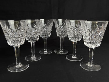 (6) Waterford Crystal Alana Claret Wine Glasses