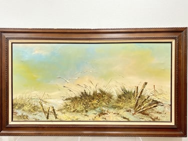 Vintage Signed Engel Seaside Oil Painting on Canva