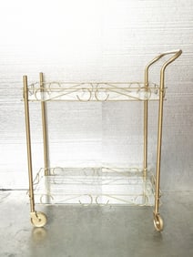 Gold-Tone Metal Glass Tray Bar Cart