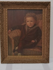 Vintage Anonymous Little Boy Oil Painting on Board