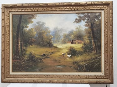 Large Vintage Signed Landscape Oil Painting on Can