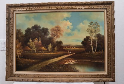 Large Signed Gene Van Allan Landscape Oil Painting