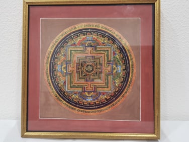 Vintage Chinese Tibetan Hand Painted Mandala Thang
