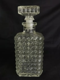 Vintage Hobnail Clear Glass Whiskey Decanter