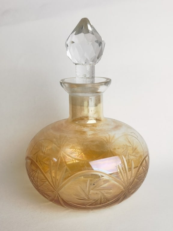 Vintage Iridescent Glass Decanter: Vintage Iridescent Glass Decanter, 8.25in