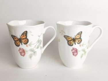 Pr. of Lenox Porcelain Butterfly Meadow Mugs