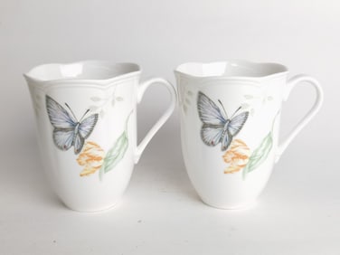 Pr. of Lenox Porcelain Butterfly Meadow Mugs