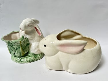 (2) Porcelain Bunny Flower Pots