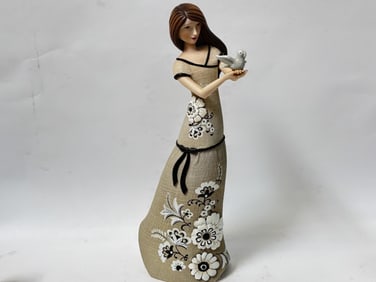 Porcelain Maiden Holding Dove Figurine