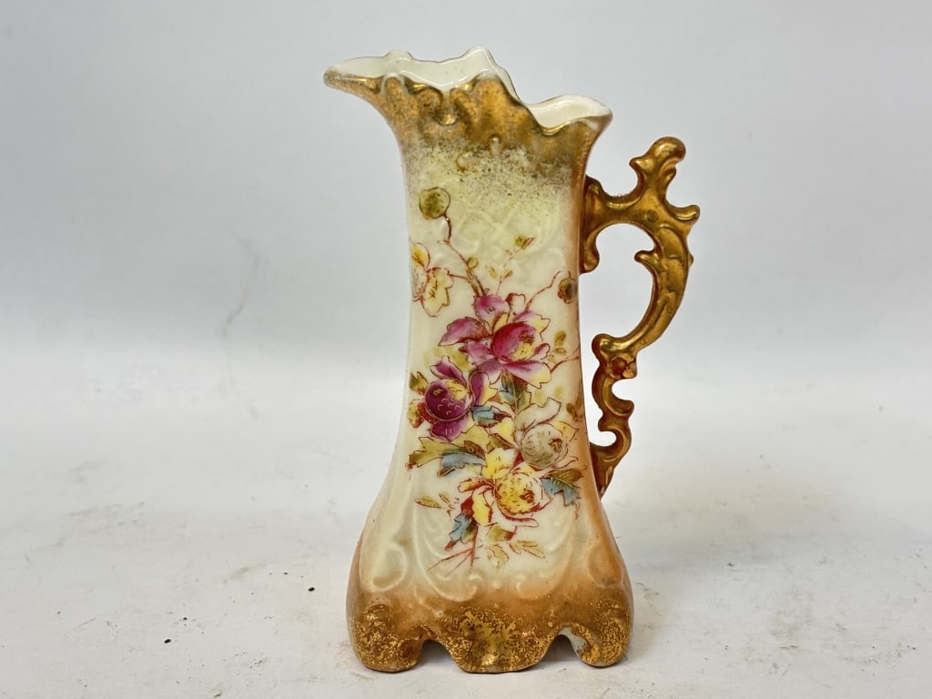 Antique Royal Crown Devon Gilt Porcelain Creamer: Antique Royal Crown Devon Gilt Porcelain Creamer, 4.75in by 2.5in