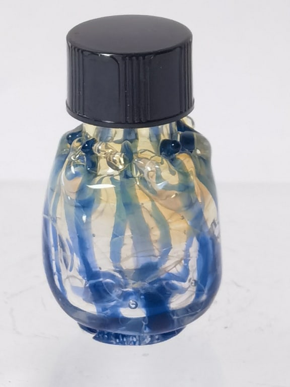 Vintage Murano Italy Blue Stripe Art Glass Perfume: Vintage Murano Italy Blue Stripe Art Glass Perfume Bottle, 1.5in