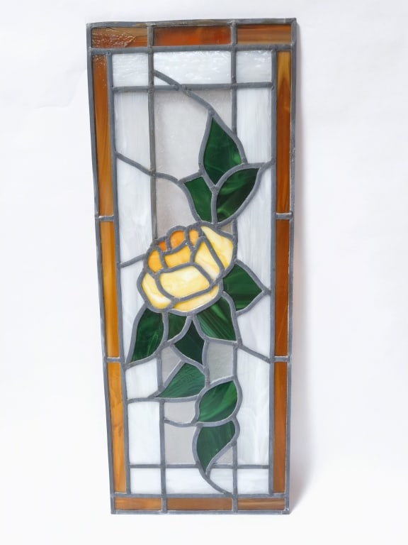 Vintage Floral Stained Glass Window Piece (1 of 4)