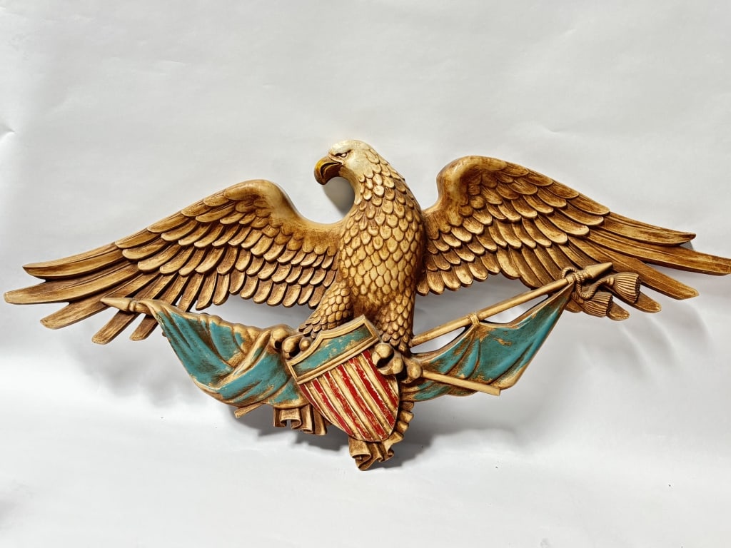 Syroco Bald Eagle with Shield Patriotic Wall Plaqu: Syroco Bald Eagle with Shield Patriotic Wall Plaque, 12.75in by 28in