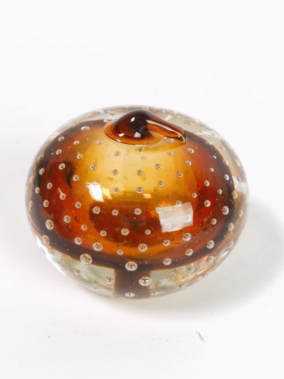 Vintage Amber Controlled Bubble Glass Apple Paperw (1 of 4)