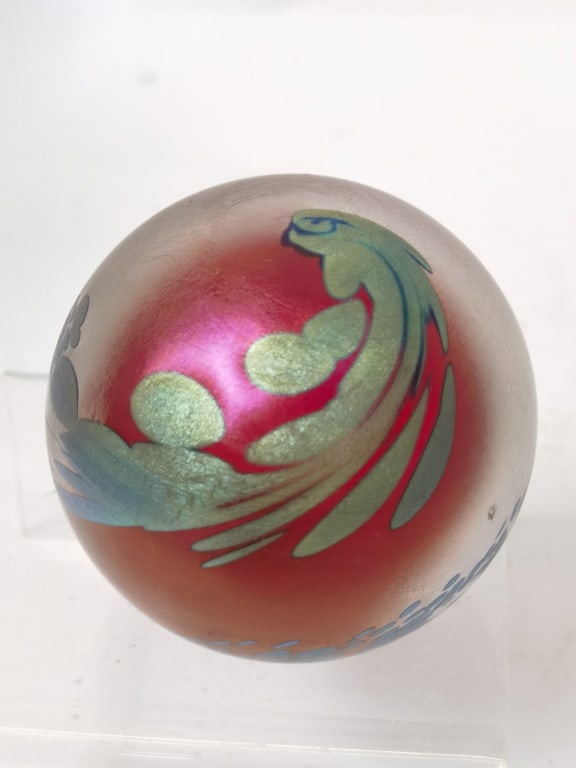 1993 Signed Iridescent Frosted Art Glass Paperweig: 1993 Signed Iridescent Frosted Art Glass Paperweight, 2.5in
