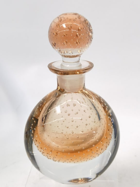 Vintage Amber Bubbled Glass Perfume Bottle: Vintage Amber Bubbled Glass Perfume Bottle, 5.5in